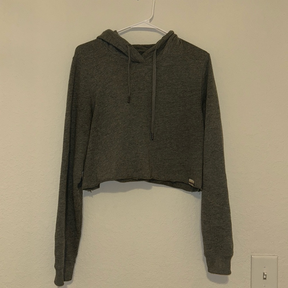 Hollister Cropped Grey Soft Hoodie Large